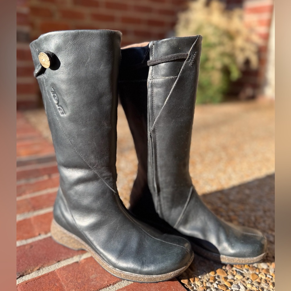 Teva Montecito Women’s Black Leather Mid-Calf Zip Riding Boot Casual Size 6 - Picture 3 of 11